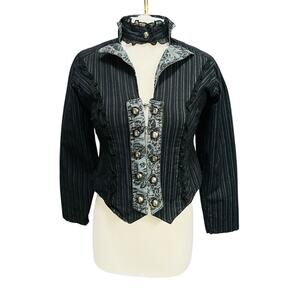 DEAD THREADS Womens Gothic Pinstripe Hussar Military Jacket Sz M Y2K Lace Vamp